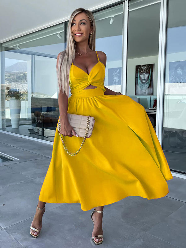 Cutout Twist Midi Slip Dress for Women - Sexy V Neck Split Cocktail Sun Dress - Summer Resort Wedding Guest 2026