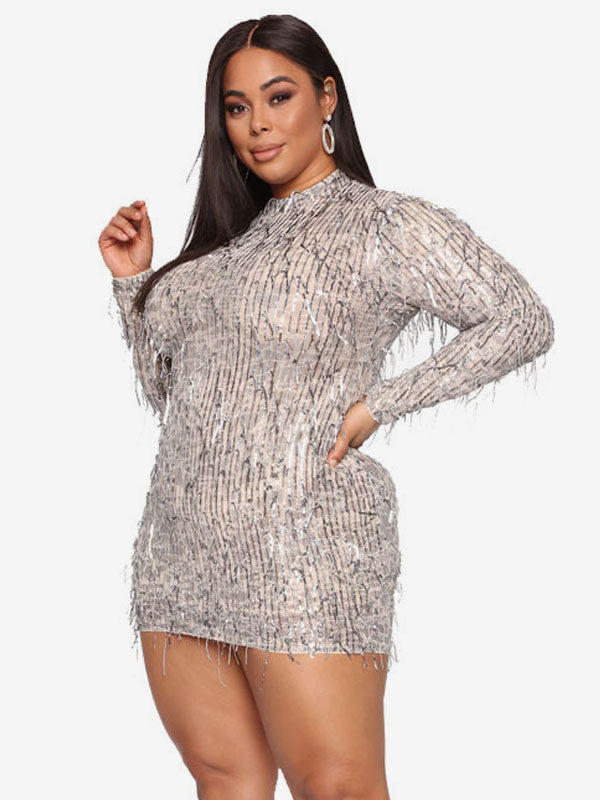 Fringe Dresses Jewel Neck Sequins Birthday Party Mini Dress
