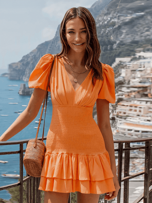 Always A Good Time Smocked Mini Dress - Orange