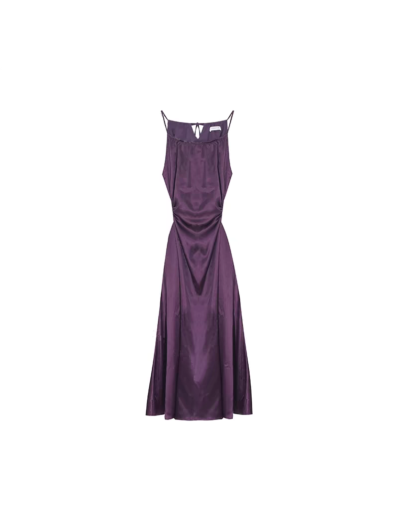 Shoulder Strap Satin Backless Midi Dress