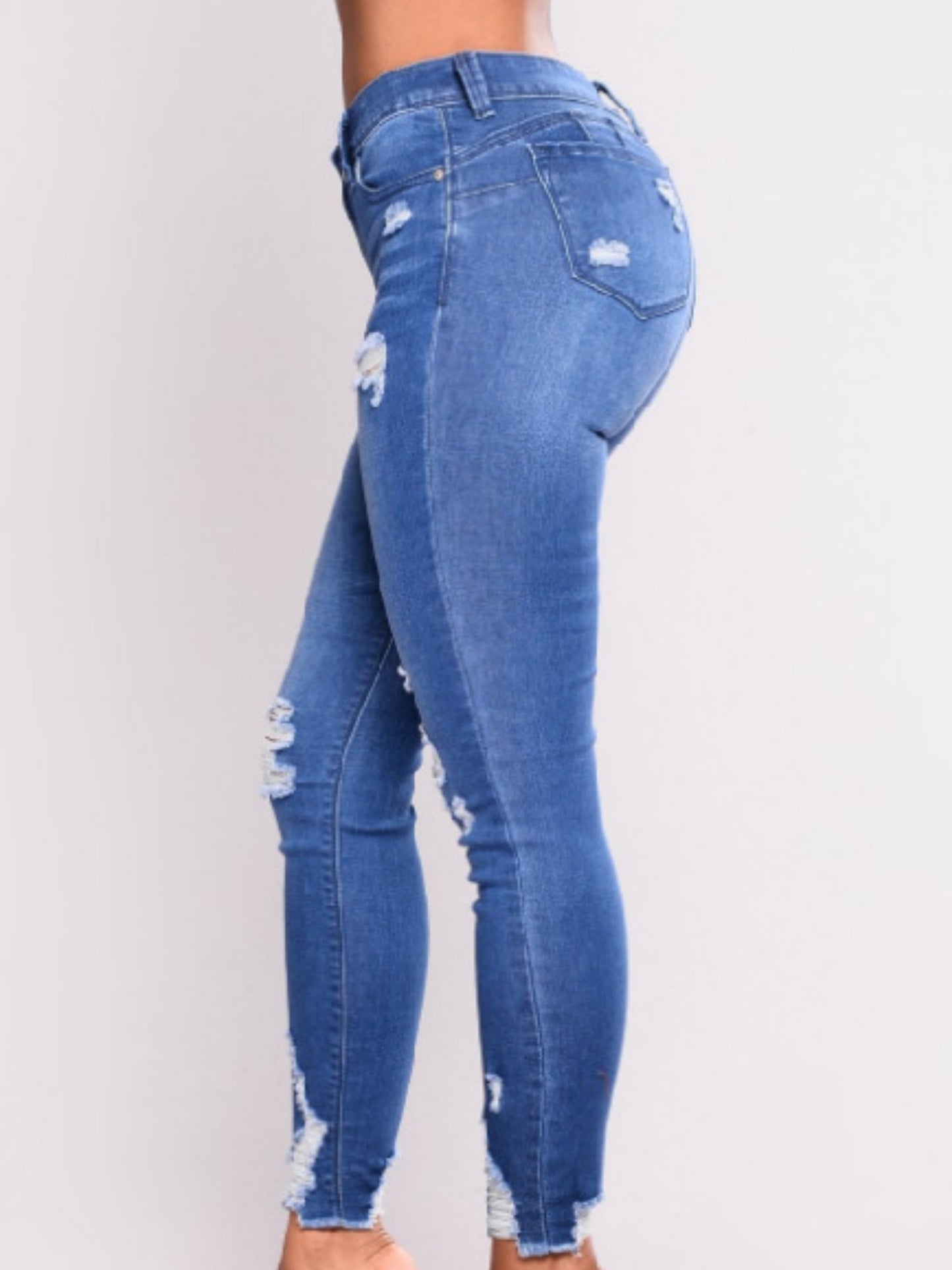 Washed Hole Stretch High-waisted And Slimming Pencil Pants Jeans