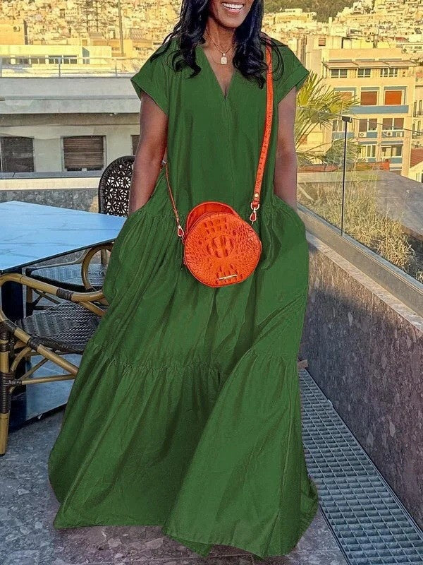 V-neck Short-sleeved Maxi Dress
