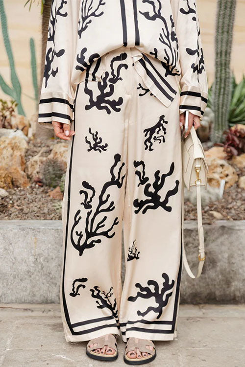 Margovil Wide Leg Reef Print Satin Pants