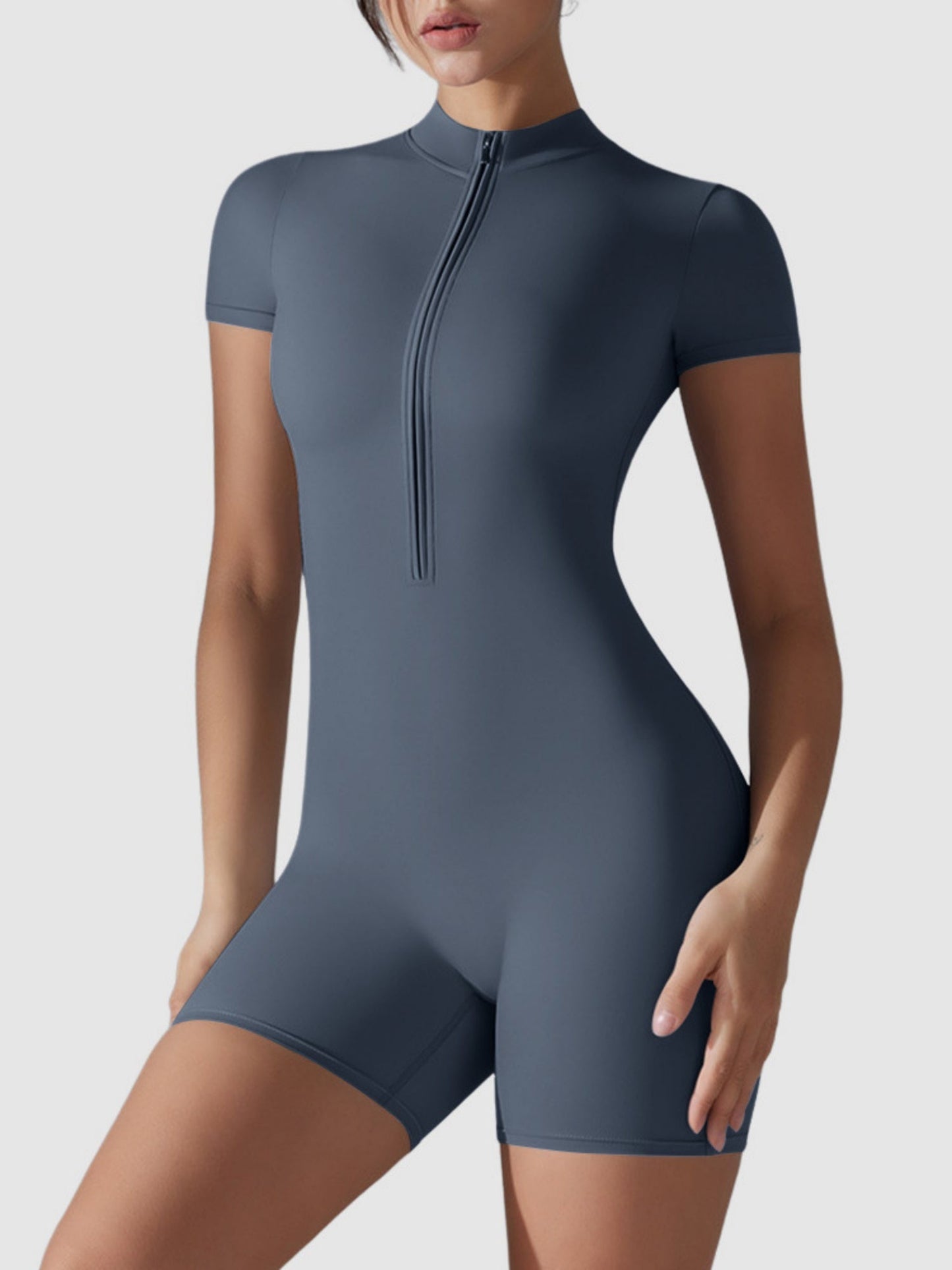 Half-open Zipper High Elastic Tight-fitting Fitness Exercise Short Bodysuit