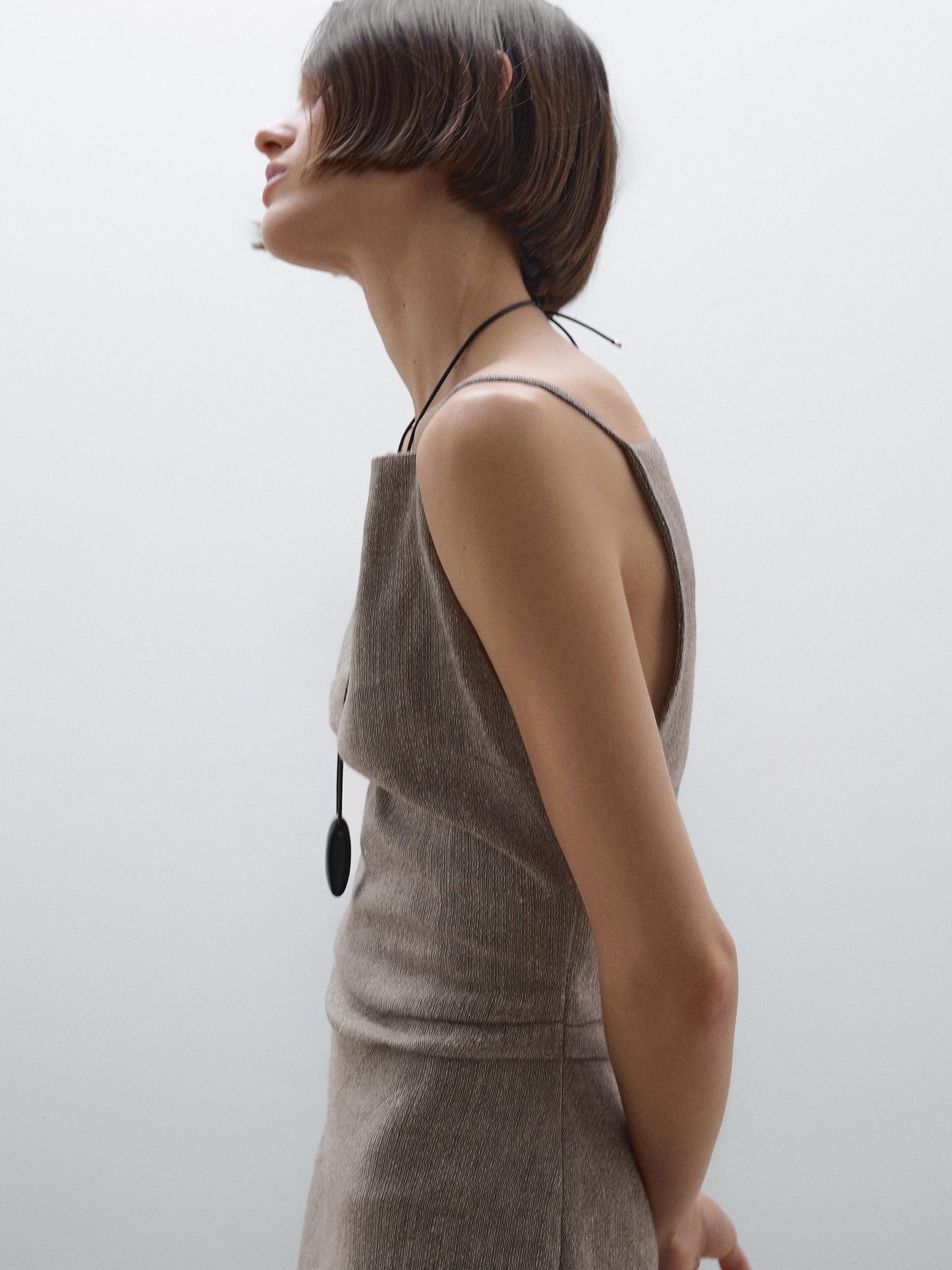 Square Neck Spaghetti Strap Overlay Waist Linen Look Midi Dress