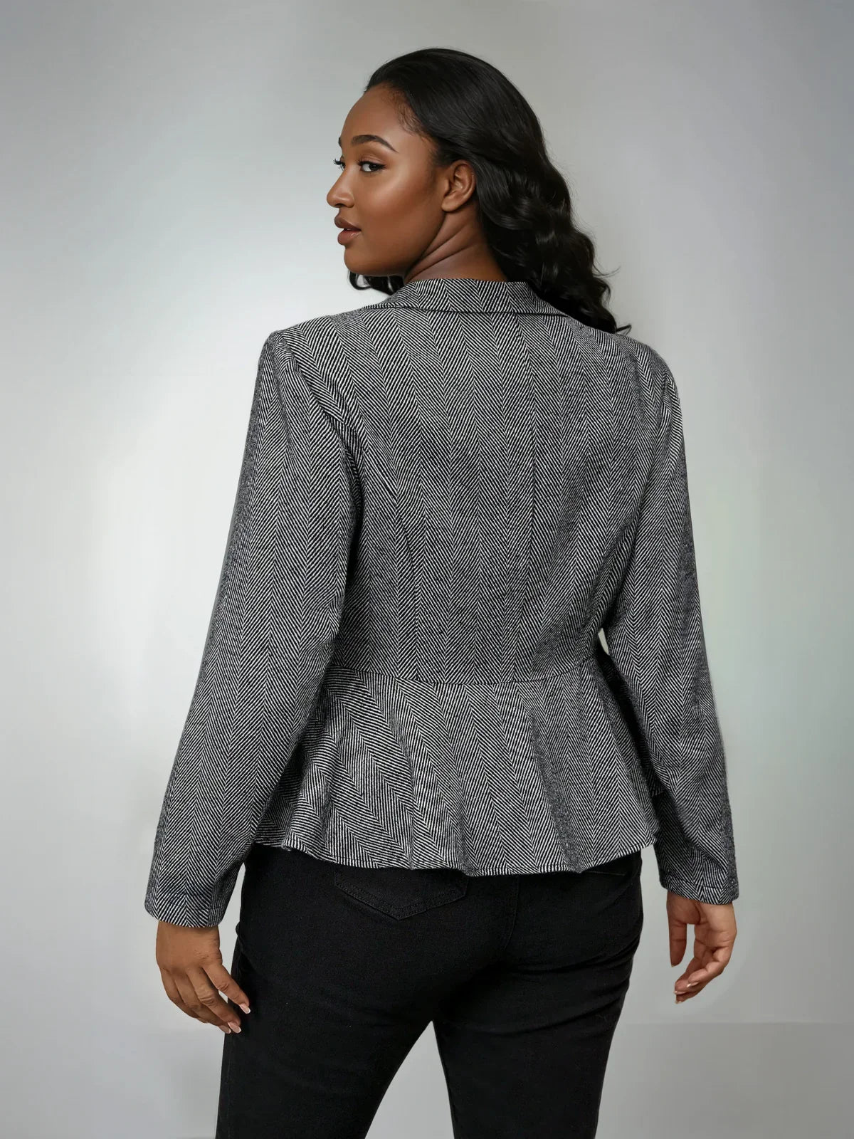 Plus Size Herringbone Jacket Open Front Lined Warmth