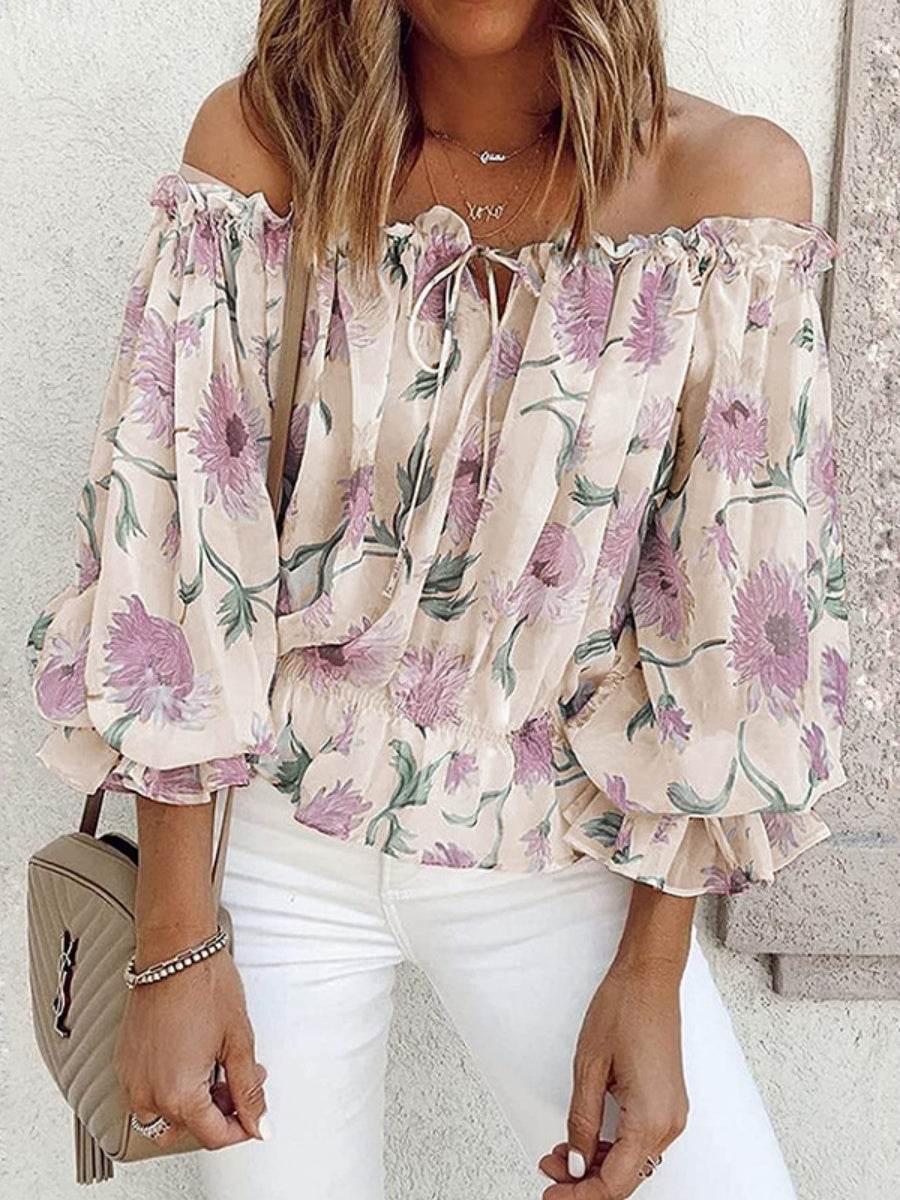 Floral Print Off-Shoulder Chiffon T-Shirt