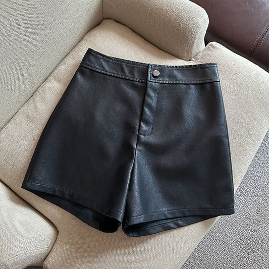 Margovil High Rise One Button Faux Leather Shorts