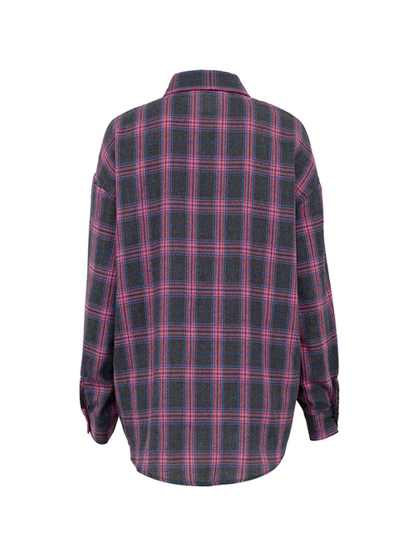 Vintage Plaid Print Long Sleeve Blouse