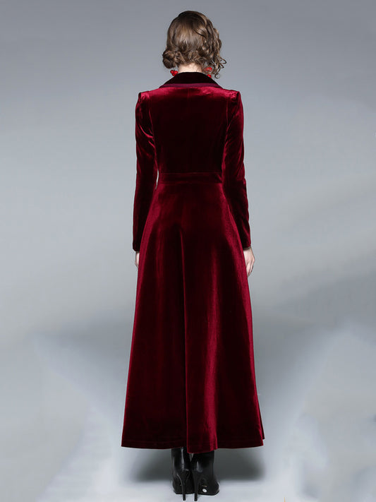 Women's Wrap Coat Turndown Collar Retro Burgundy Winter Outerwear