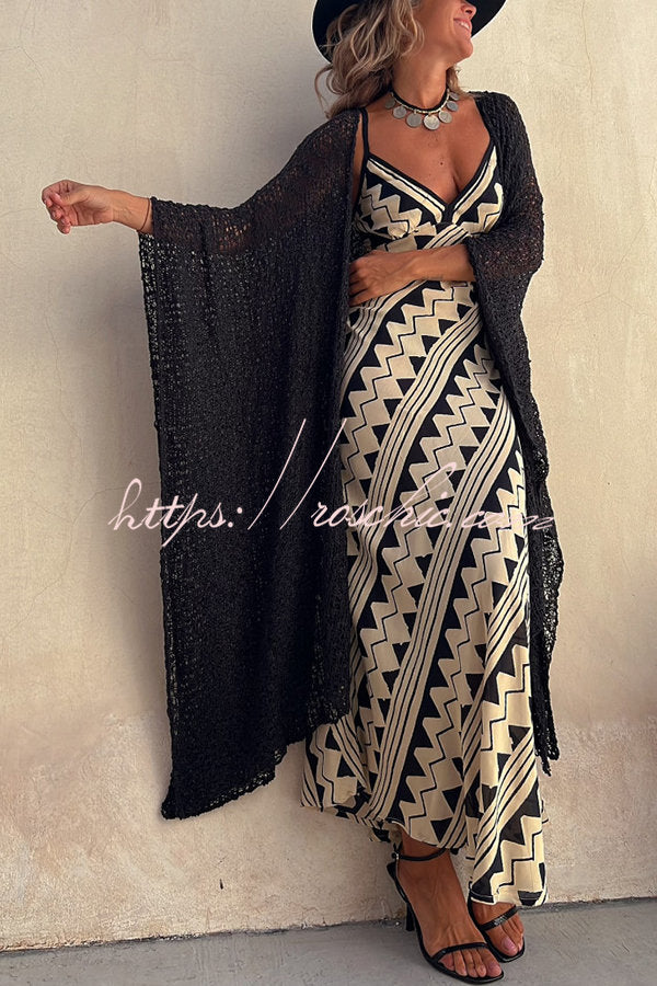 Exclusive Melody Satin Ethnic Print Smocked Back Midi Dress