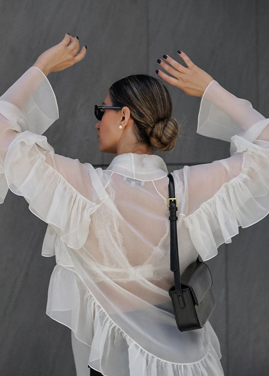 Sierra - Sheer Ruffle Tie-Front Blouse