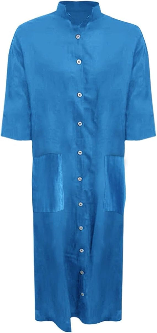 Women's Oversized Long Shirt Dress – Casual Button-Up Dress With Pockets