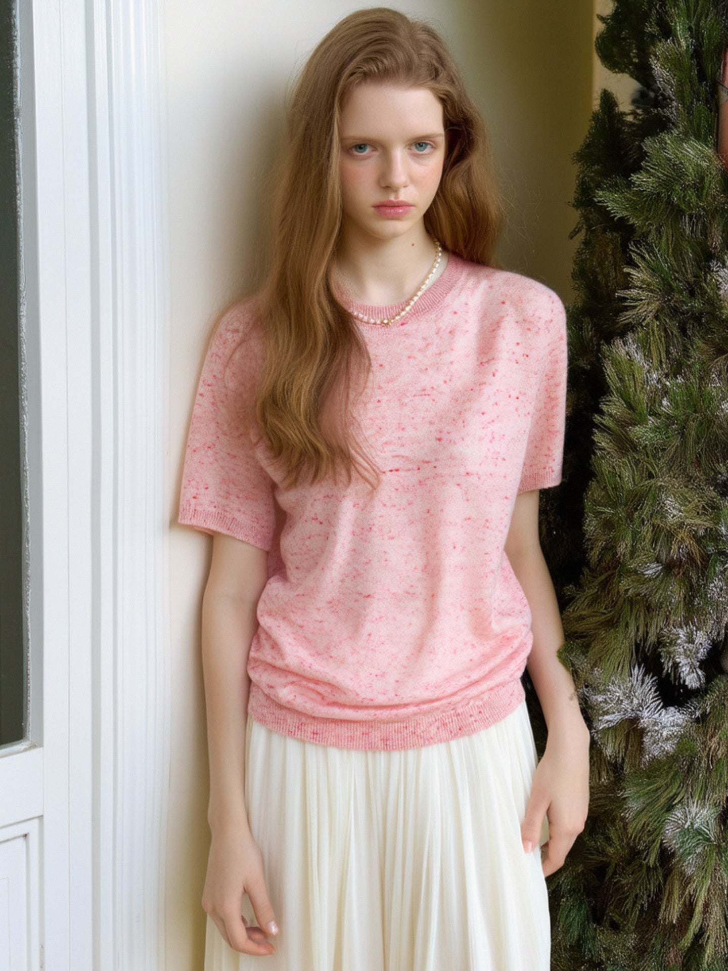 Simple Solid Color Three-quarter Sleeve Loose Blend Fabric T T-shirt