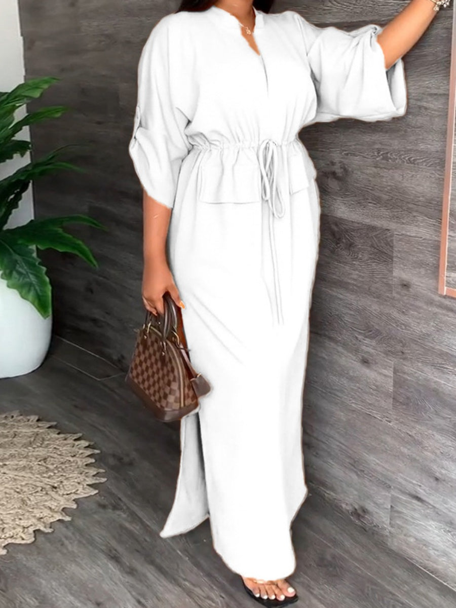 Leisure Daily Lace Up Slit Maxi Dresses