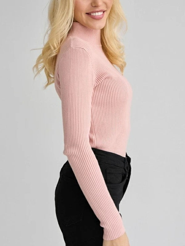 Solid Mock Neck Slim Knit Sweater