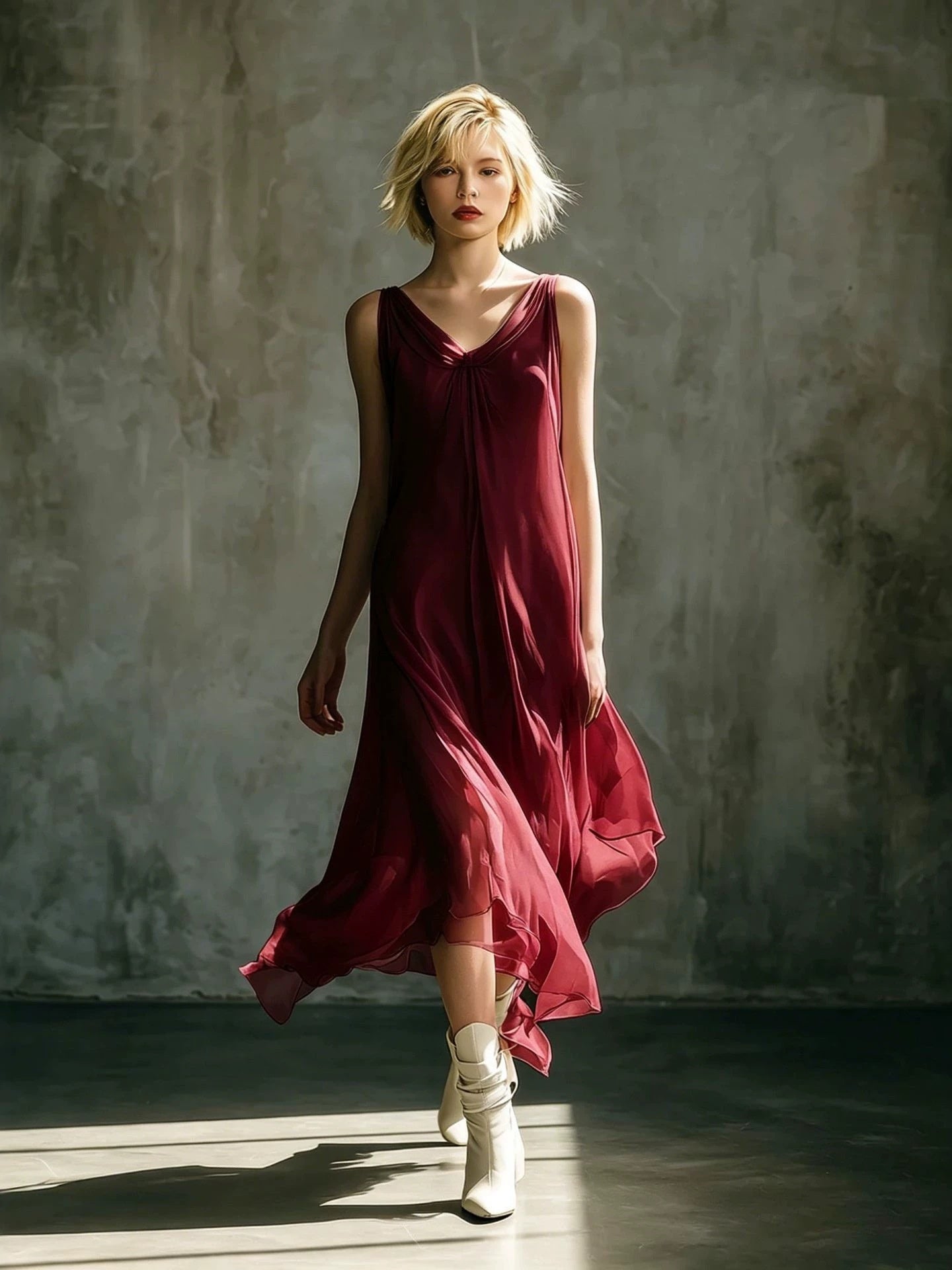 V-neck Sleeveless Chiffon Long Dress