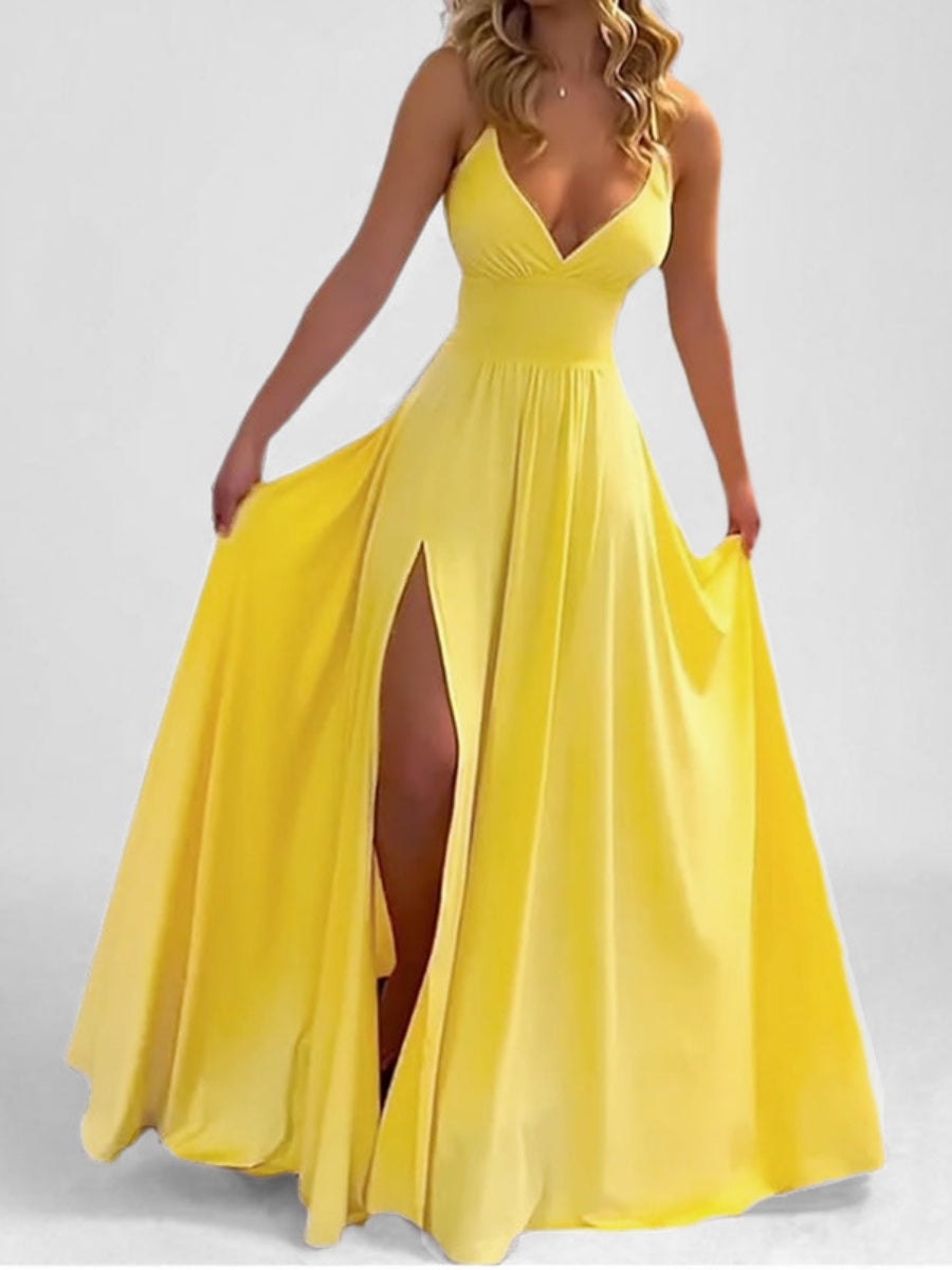 Solid Color Long Dress With Slit