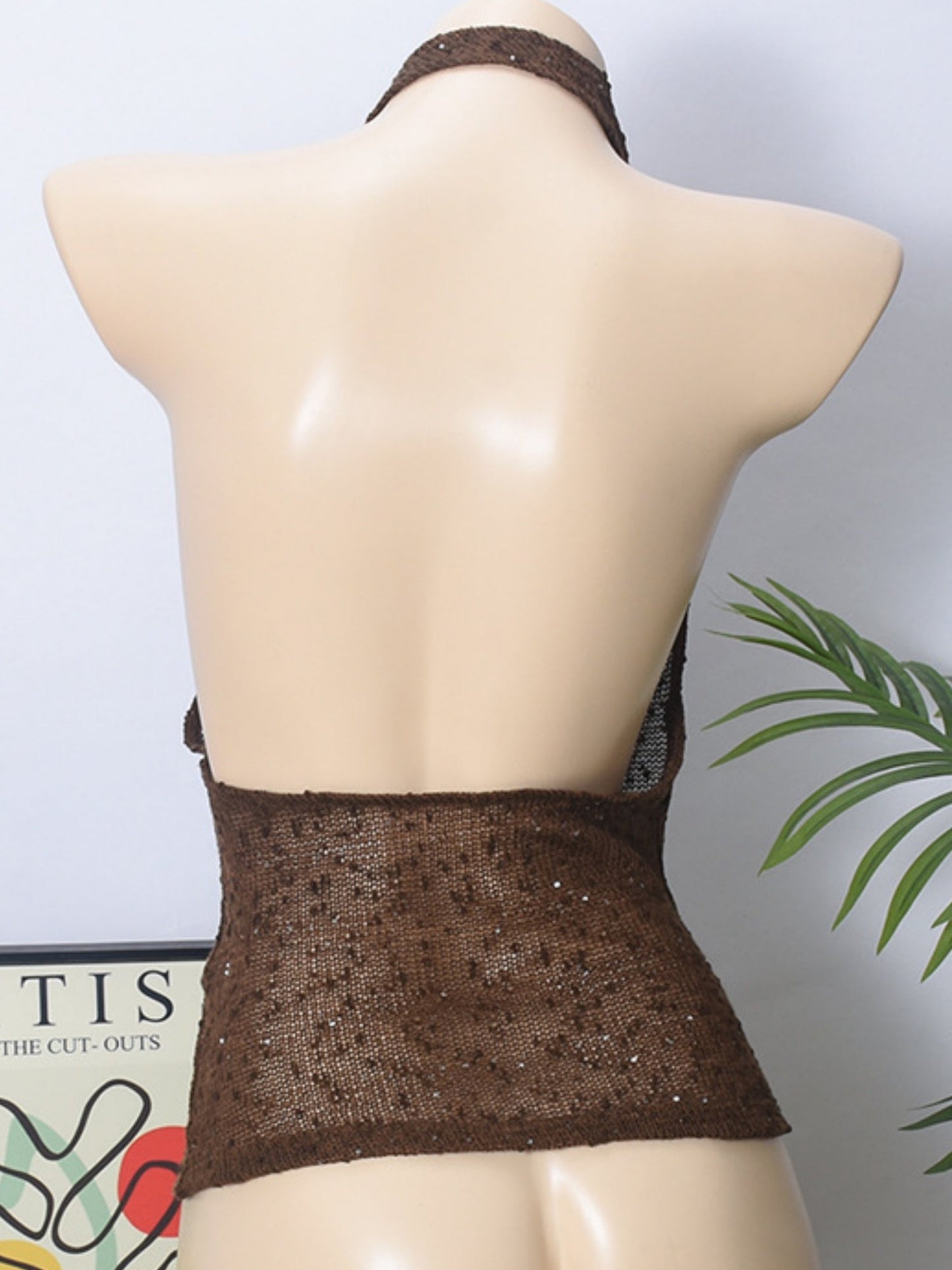 Glitter See-through Sway Neck Backless Tank Tops