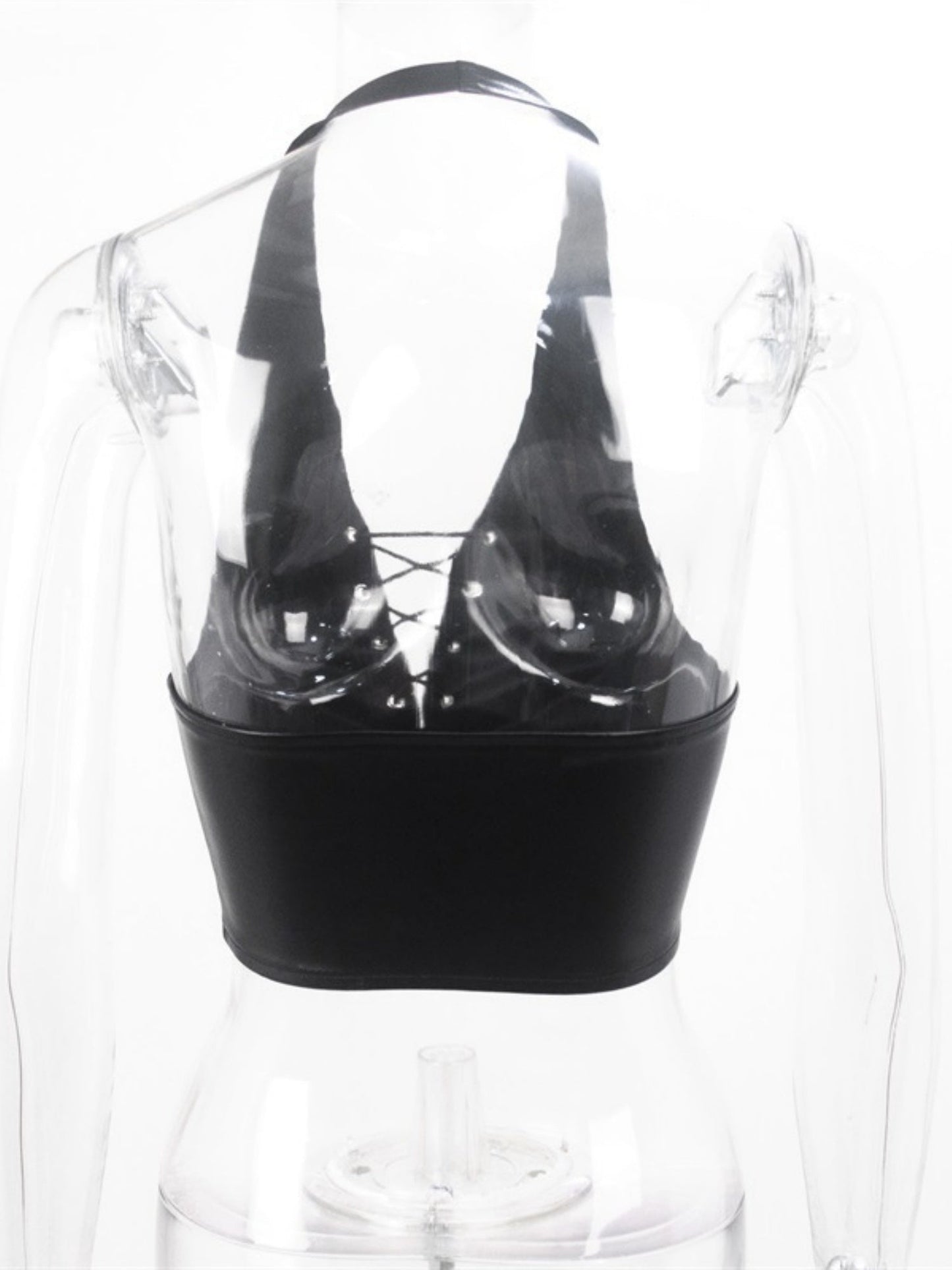 PU Leather Straps Halter Neck And Backless Tank Tops