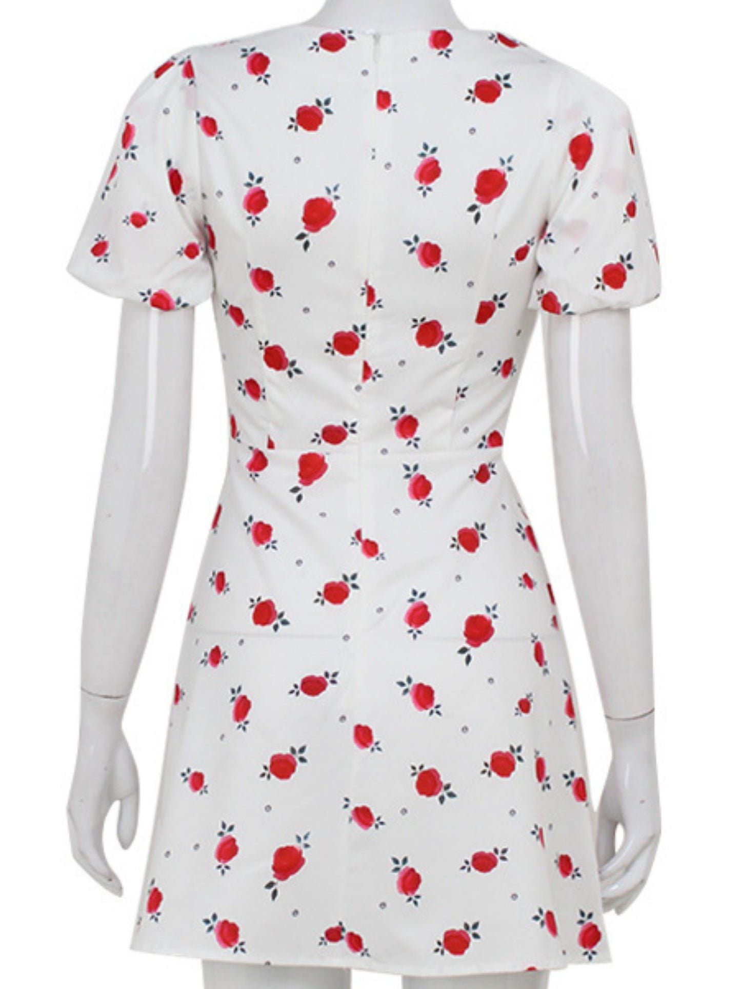 Floral Waist Shaping Puff Short Sleeves Sweet Mini&Short Dresses