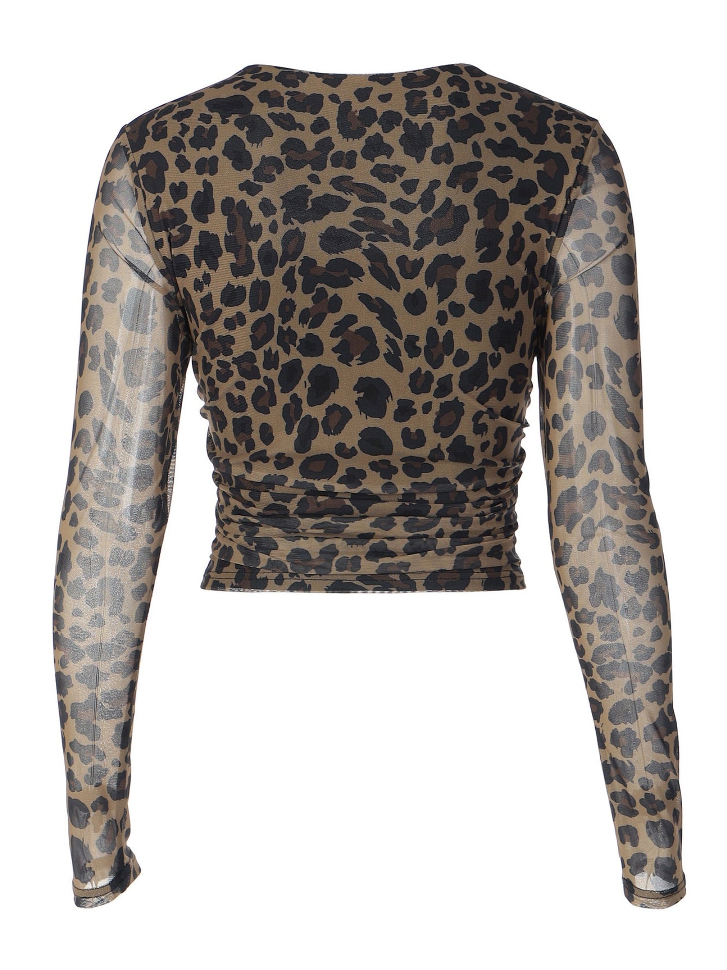Leopard Print Mesh U-neck Long-sleeved T-shirt