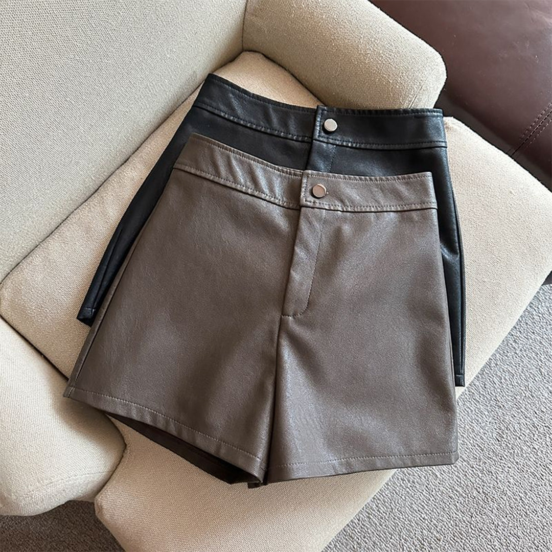 Margovil High Rise One Button Faux Leather Shorts