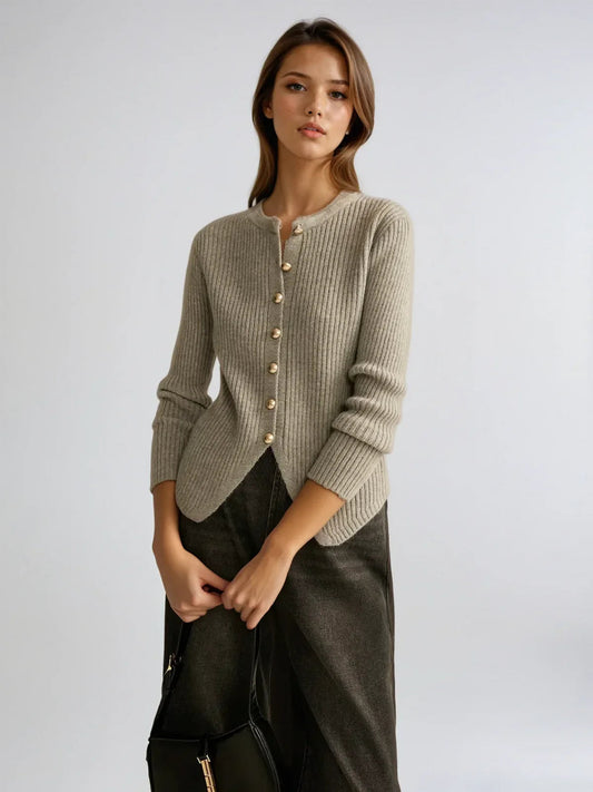 Slim Fit Irregular Crew Neck Knitted Cardigan