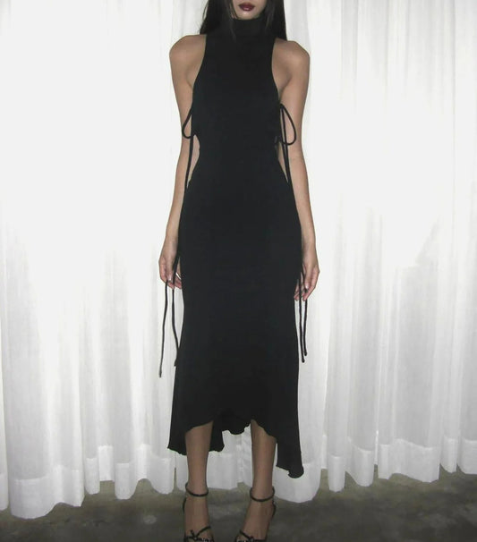 Lace Up Solid Sleeveless Midi Dress