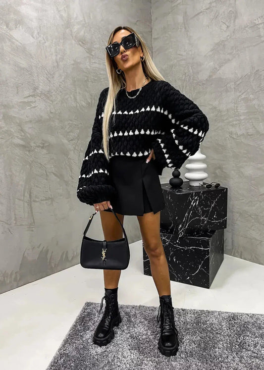 Oversized Thick Knit Twist Stripe Pullover - Plus Size Women's Sweater