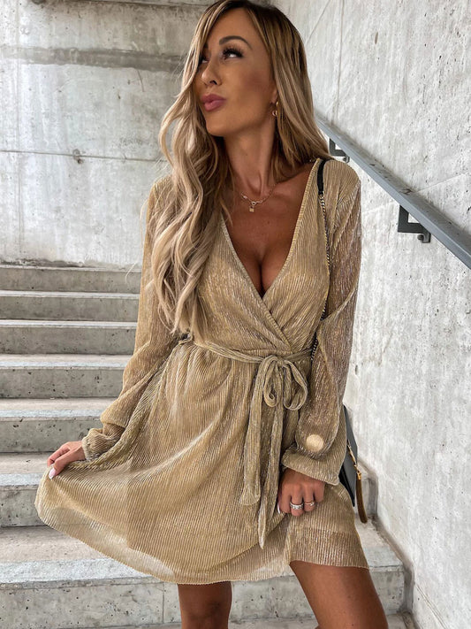 Birthday Sexy V-Neck Long Sleeves Midi Dress