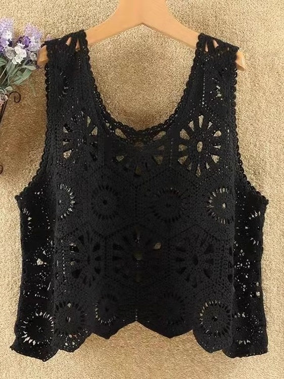 Loose Crochet Vest Sheer Top