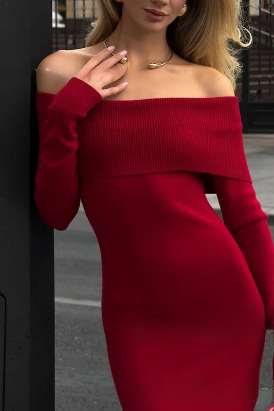 Knit Off Shoulder Sweater Dress