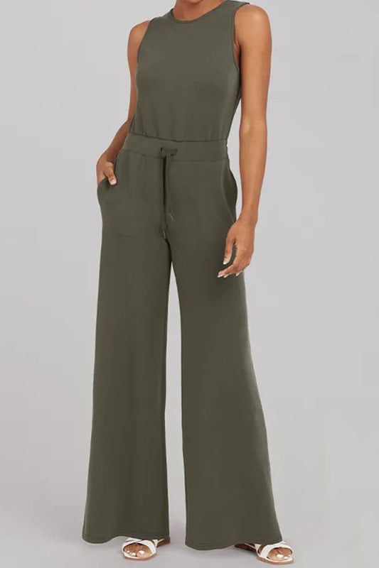 Fashion Slender Casual Women's Sleeveless Solid Color Jumpsuit