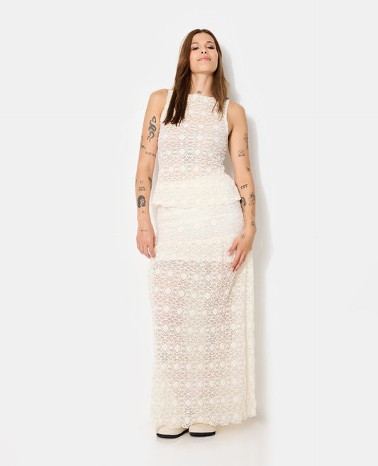 Lace Maxi Skirt | Sheer Overlay and Straight Silhouette
