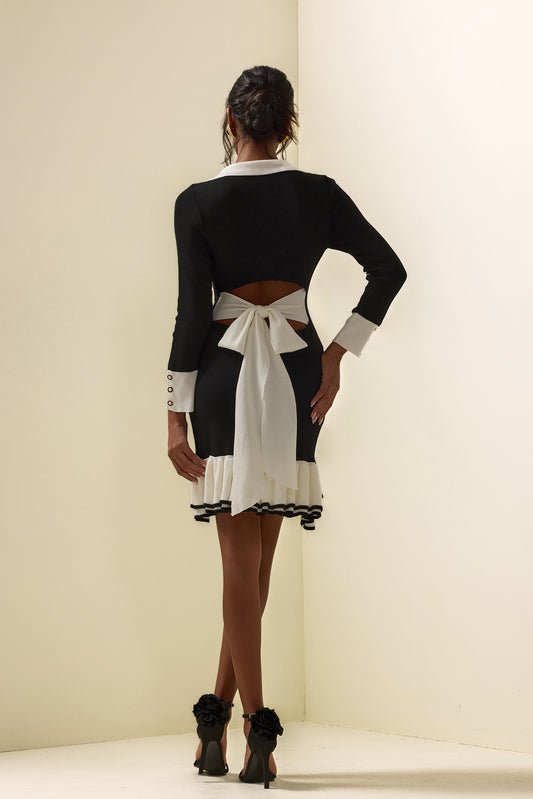 Jersey Contrast Color Frill Mini Dress