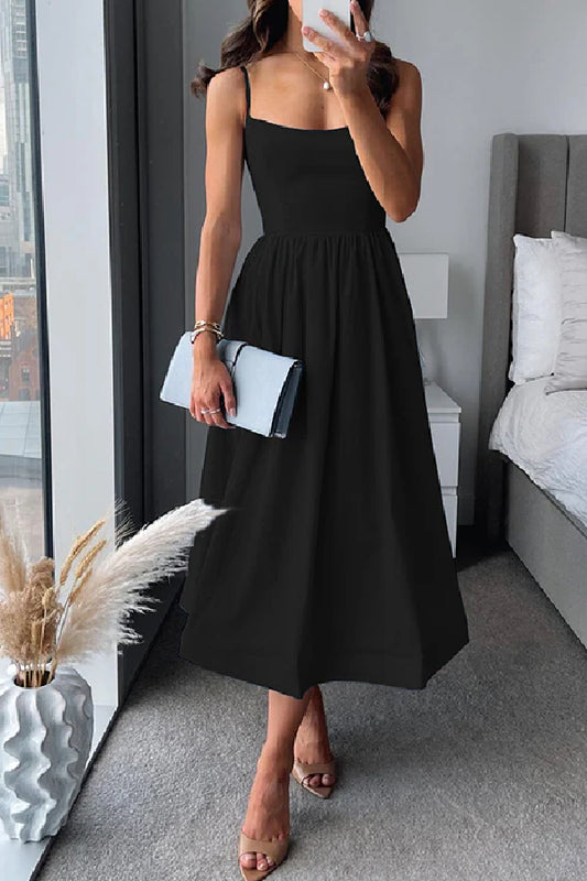 Spaghetti Strap Waisted A-line Midi Dress