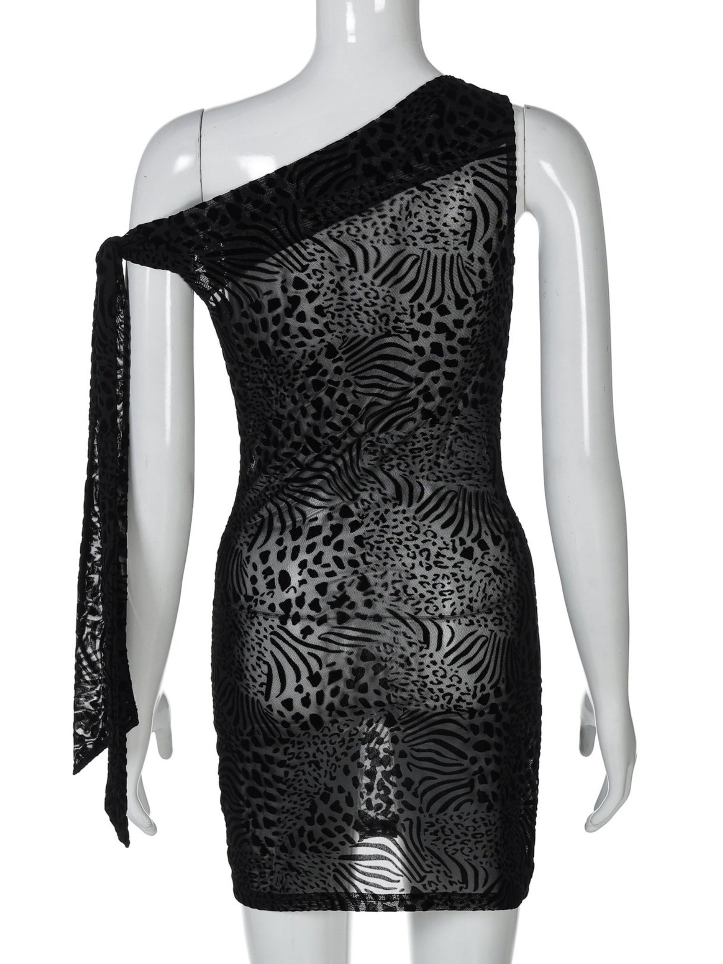 Lace Mesh Sloping Shoulders Slim Fit Hip Body Mini&Short Dresses