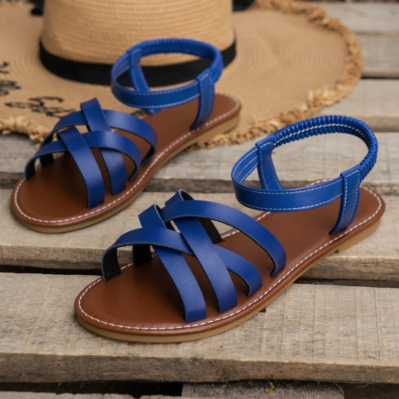 Women's Cross-Strap Flat Leather Sandals – Elegant Summer Comfort Slides