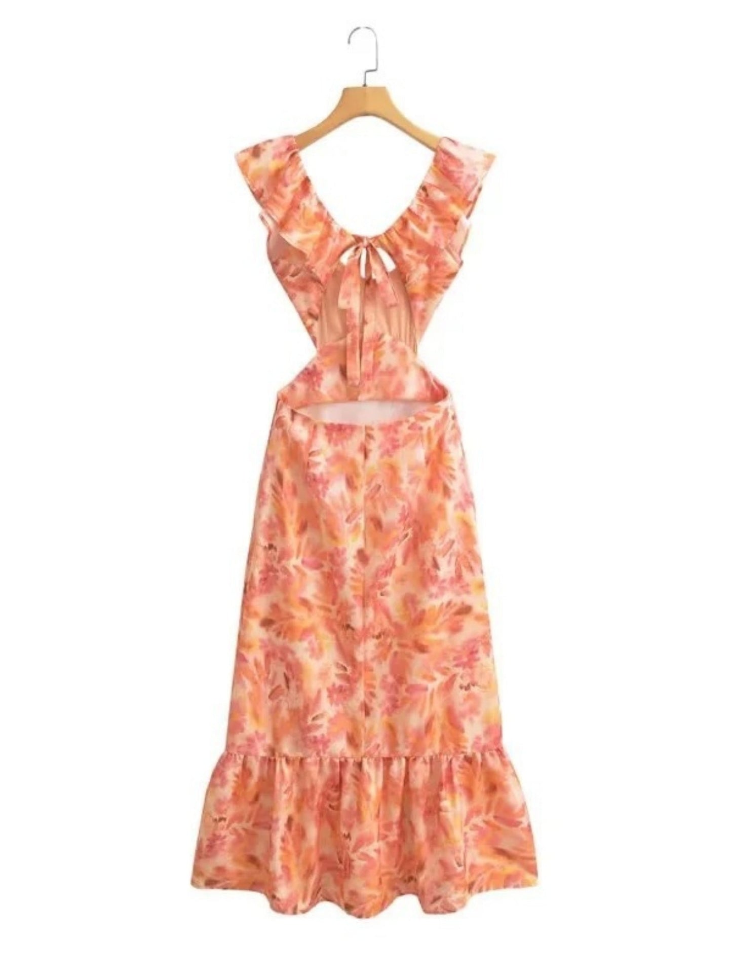 Ruffle V-neck Backless Strappy Maxi Dresses