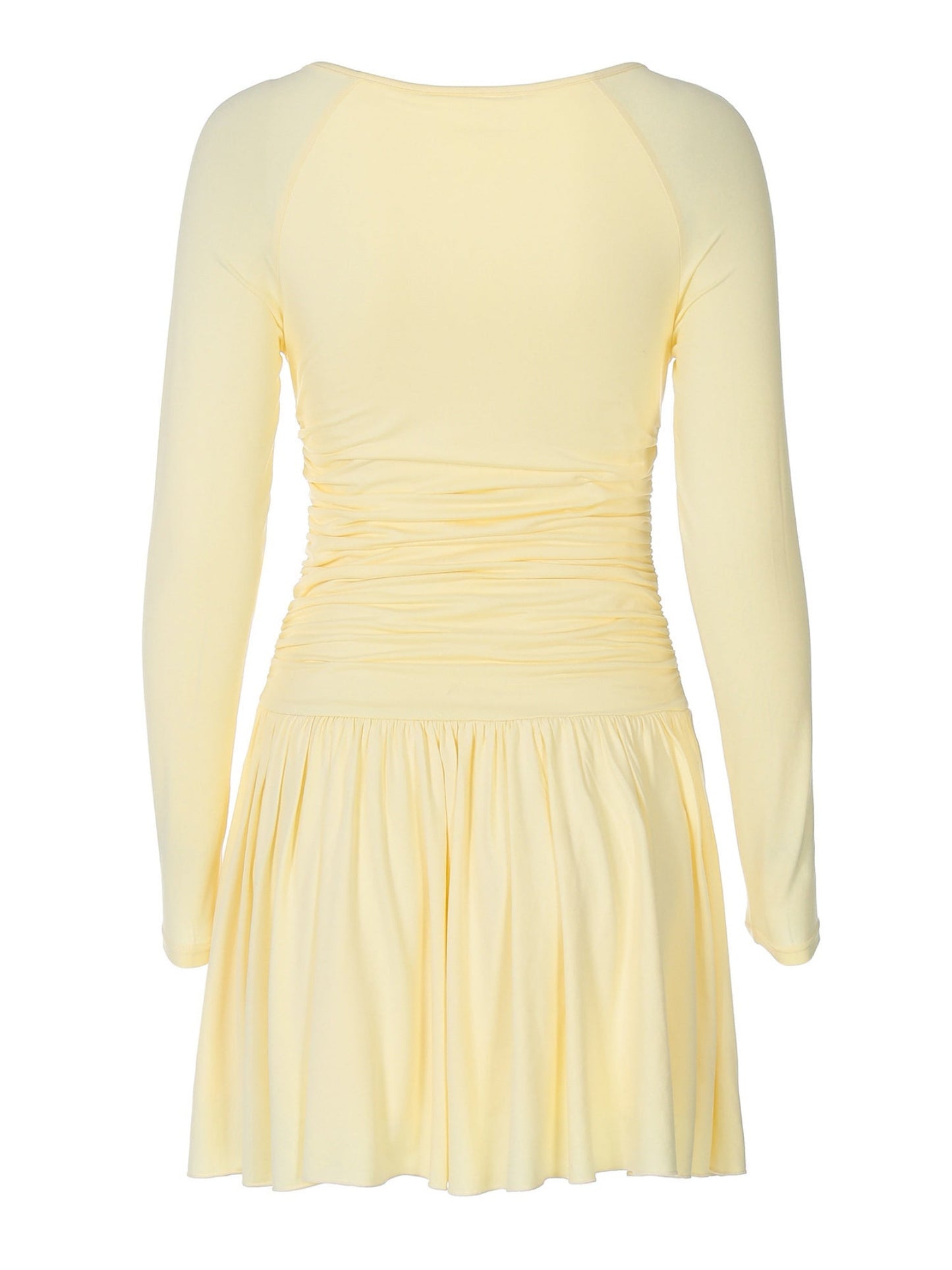 Pleated V-neck Long Sleeve Mini&Short Dresses