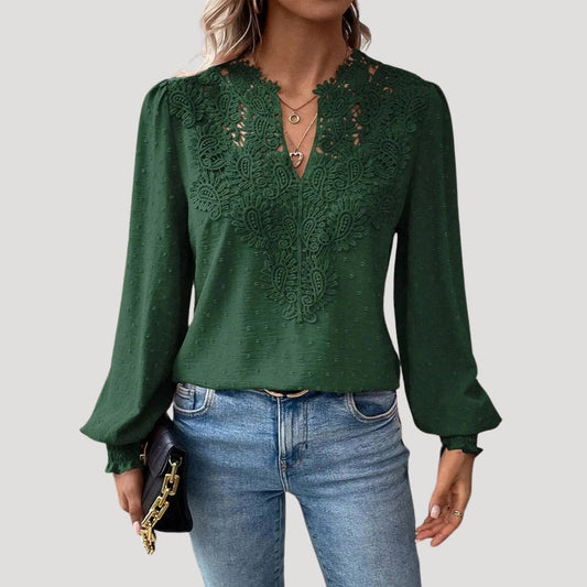 | Lace Long Sleeve Embroidered Blouse Top