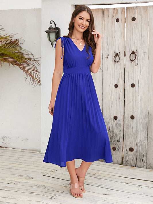 V-Neck Sleeveless Midi Dress