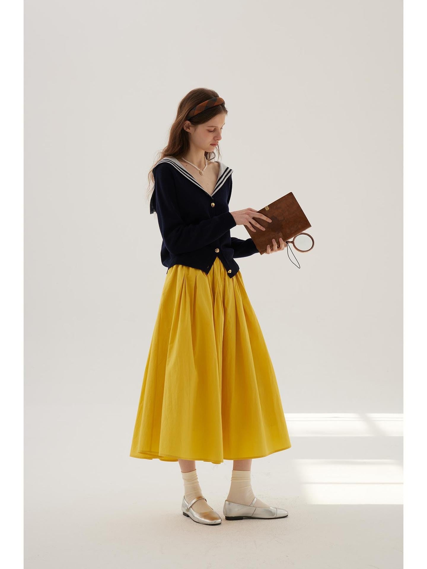 Solid Color Cotton Medium Elastic Straight Leg Trousers