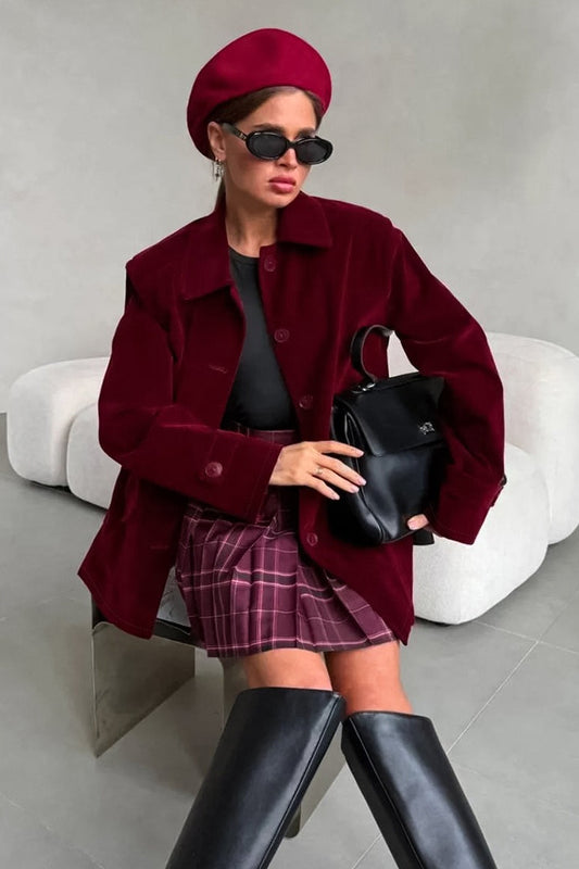 Vintage Style Velvet Wine Colored Coat
