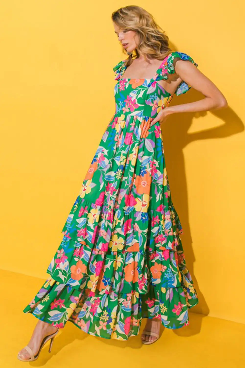 bohemian green floral maxi dress