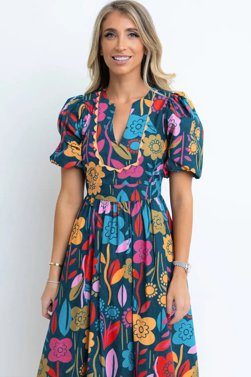charming green retro floral maxi dress
