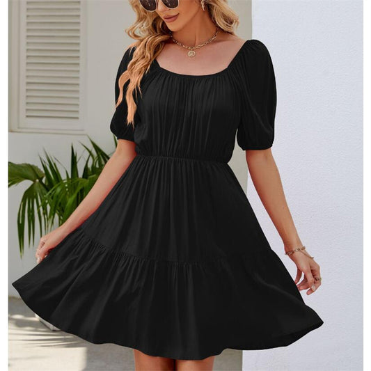Bubble Sleeve Square Neck Mini Dress in Various Colors