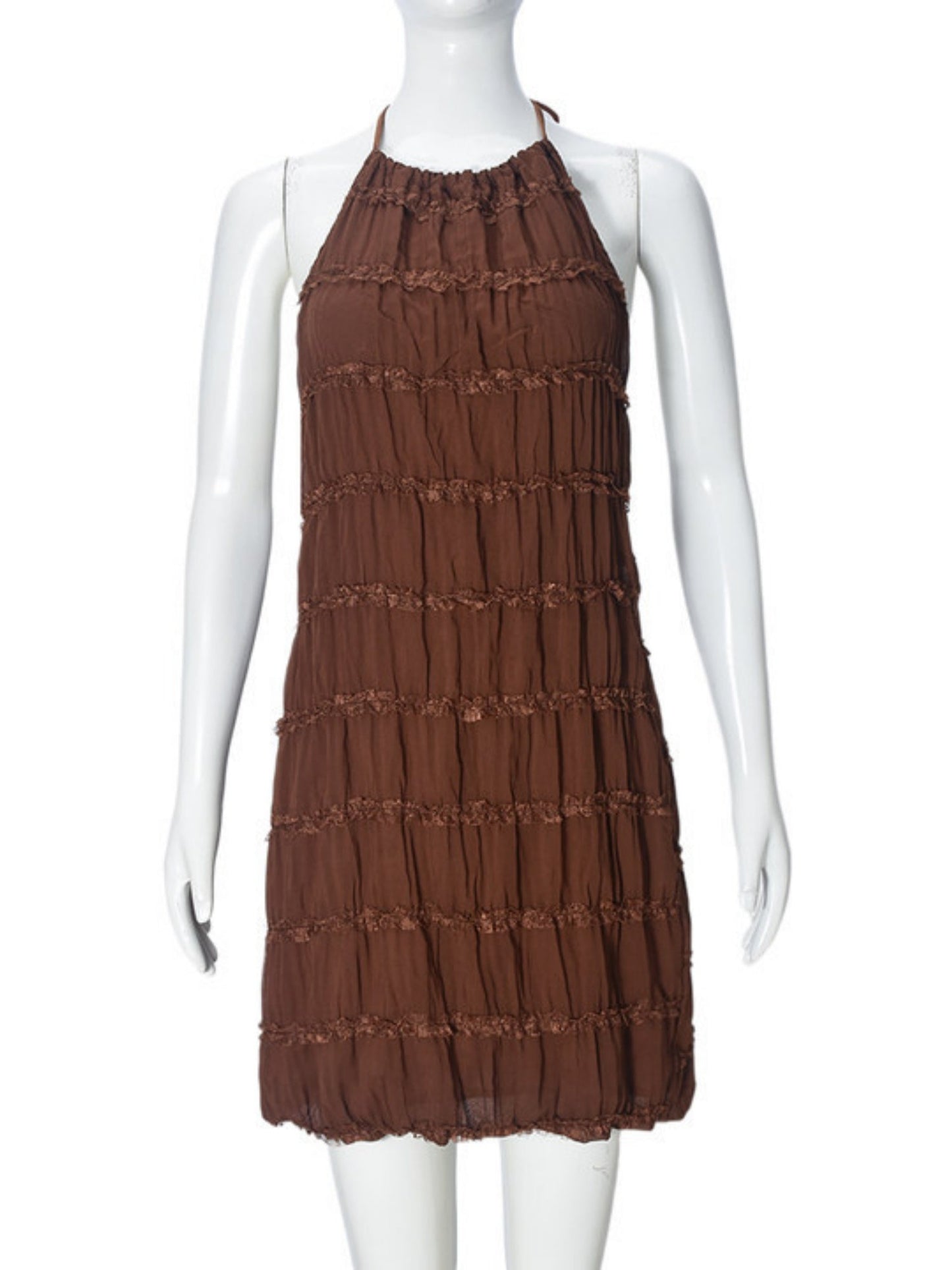 Pleated Halter Neck Strap Exposed Backpack Buttocks Mini&Short Dresses