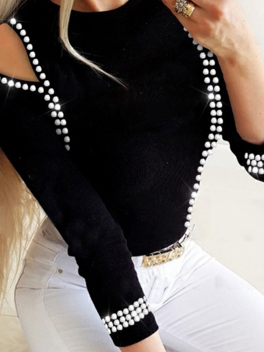 Rhinestone-studded Hollow Jacket T-shirts